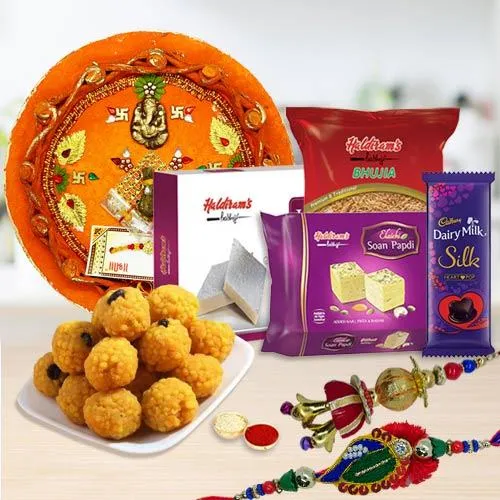 Thali with Bhaiya Bhabhi Rakhi N Assortments