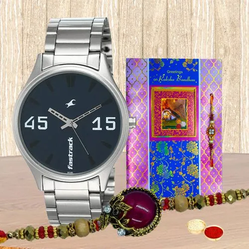 Fastrack Watch with Fancy Rakhi N Rakhi Card