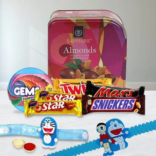 Delicious Chocolate Gifts with Doraemon Rakhi for Kids