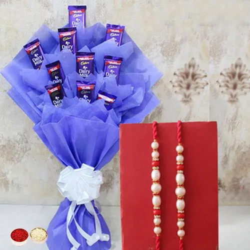 Send Cadbury Chocolates Bouquet with Twin Rakhis