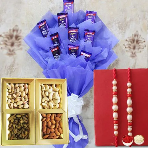 Send Cadbury Chocolates Bouquet with Twin Rakhis