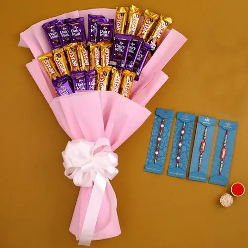 Gift a Cadbury Dairy Milk n Five Star Chocolate Bouquet of 25pcs with 2 Rakhi