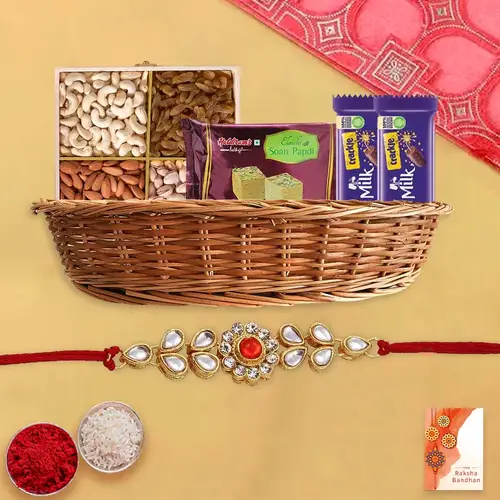 Astonishing Pearl Rakhi with Dry Fruits,  Chocolates n Sweets