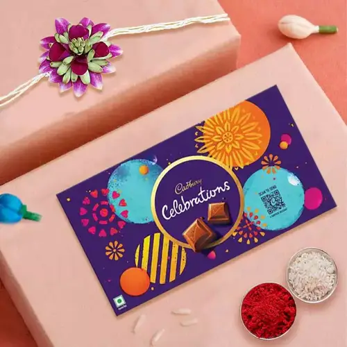 Fancy Flower Rakhi for Brother with a Cadbury Celebration Chocolate Pack