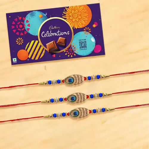 Gorgeous Rakhi Set of 4 pcs with Cadbury Celebration Gift Pack