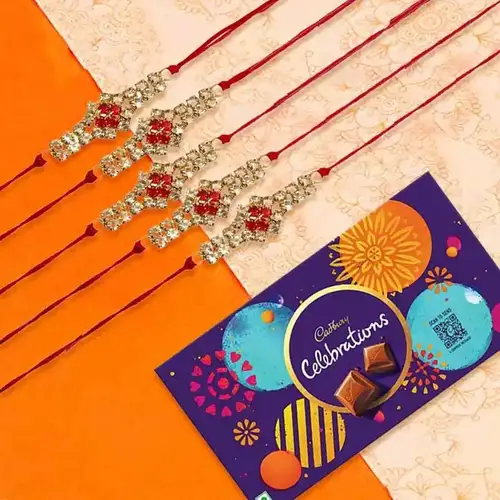 Fabulous Rakhi Set of 5 with Cadbury Celebration Chocolate Pack