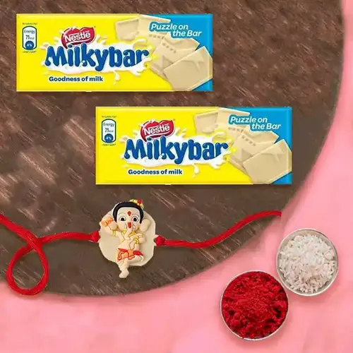 Elegant Ganesha Rakhi N Milkybar Chocolate Combo