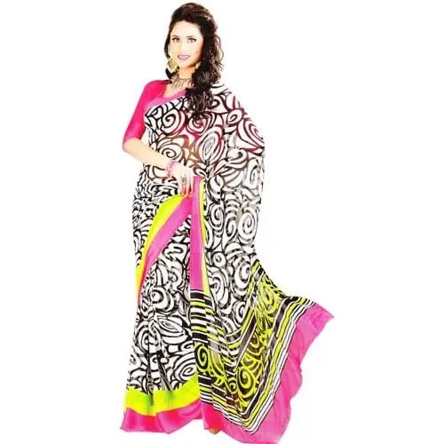 Gorgeous Black and White Georgette Satin Saree