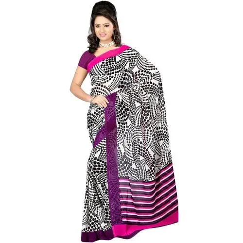 Classic Dani Georgette Saree with the Touch of Black and White Colour