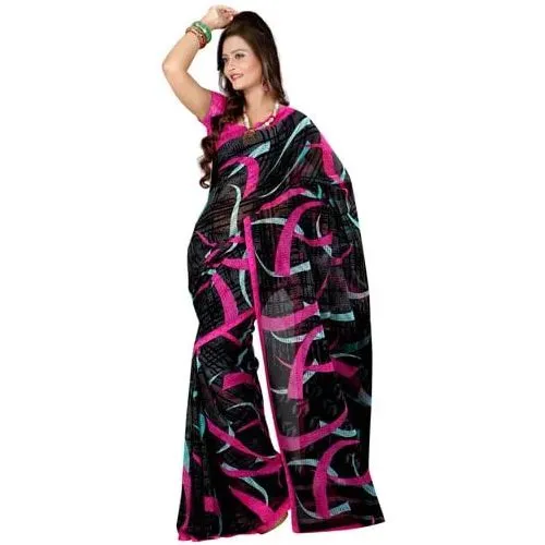 Beautifully Designed Georgette Printed Saree in Black