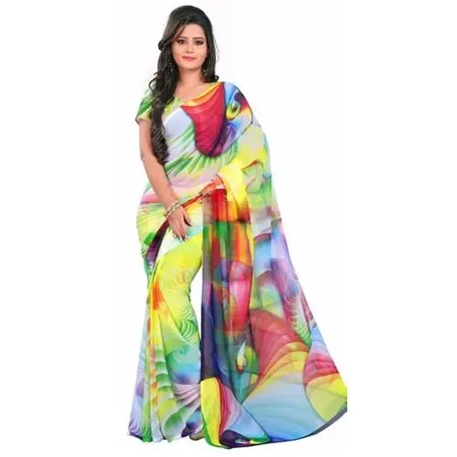 Enthralling Multicoloured Digital Printed Georgette Saree