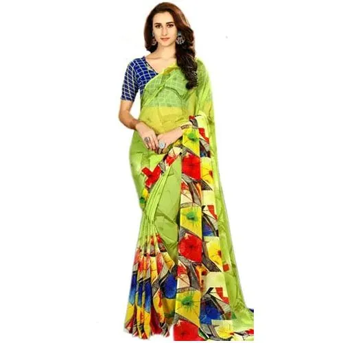 Classy Green Color Art Chiffon Saree for Lovely Ladies