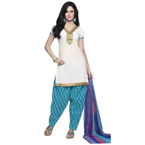 Extravagant White Coloured Pure Cotton Patiala Suit