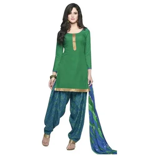 Enticing Cotton Printed Patiala Suit in Deep Green