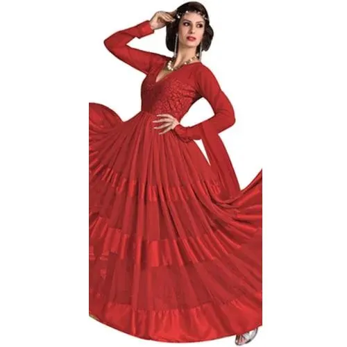 Trendsetting Womens Net N Brasso Red Printed Salwar