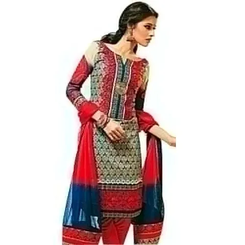 Designer Shobhas Black and Red Salwar Kameez of Cotton and Chiffon