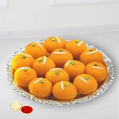 Haldiram tasty Pure Ghee Laddu  with free Roli Tilak and Chawal.
