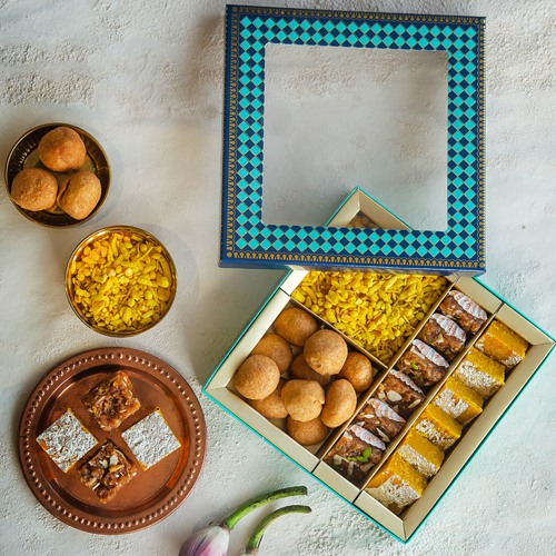 Elegant Box of Tasty Kesar Mithai with Savories