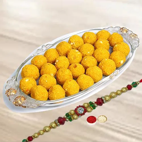 Motichur Ladoo with Free 1 Rakhi and Roli Tilak Chawal