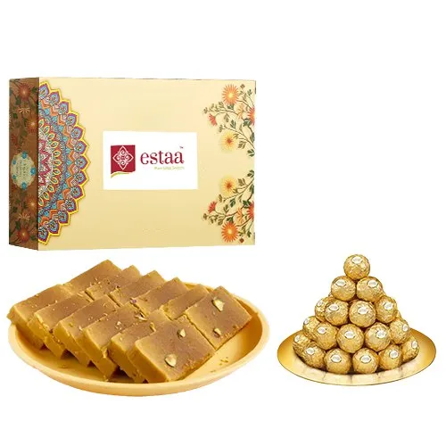 Exceptional Mysore Pak from Estaa Sweets with Ferrero Rocher	