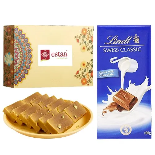 Finest Mysore Pak from Estaa Sweets with Lindt Excellence Chocolate Bar