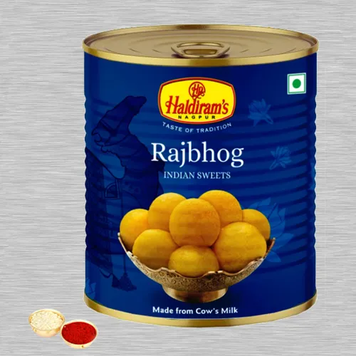 Haldiram Raj Bhog with free Roli Tilak and Chawal.