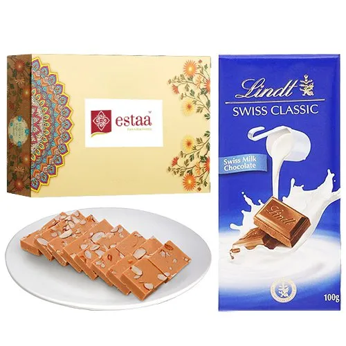 Precious Horlicks Burfi from Estaa Sweets with Lindt Excellence Chocolate Bar