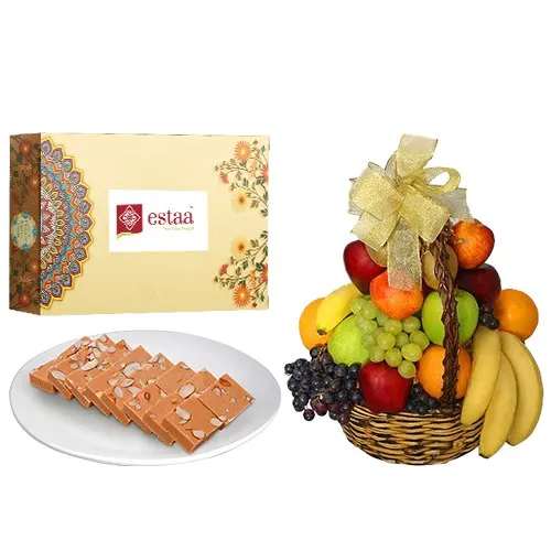 Yummy Horlicks Burfi from Estaa Sweets with Fresh Fruit Basket<br>