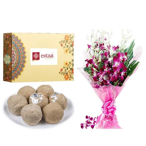 Delicious Sunnundalu from Estaa Sweets with Orchid Bouquet