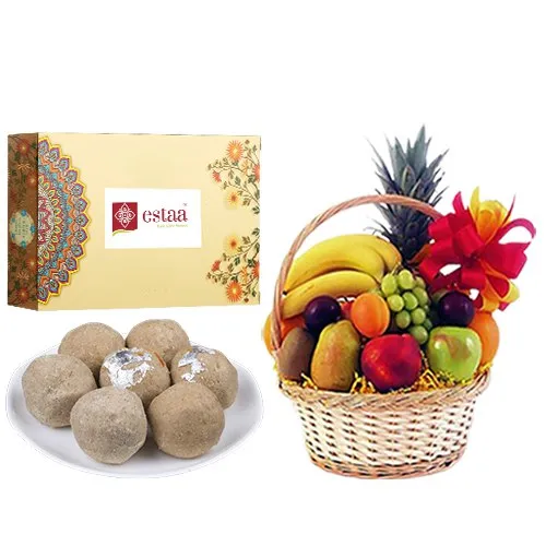 Pleasant Sunnundalu from Estaa Sweets with Fresh Fruit Basket