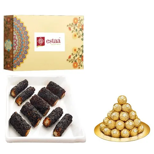 Tempting Kaju Chocolate Roll from Estaa Sweets with Ferrero Rocher