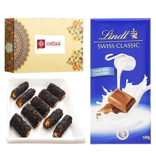 Wholesome Kaju Chocolate Roll from Estaa Sweets with Lindt Excellence Chocolate Bar