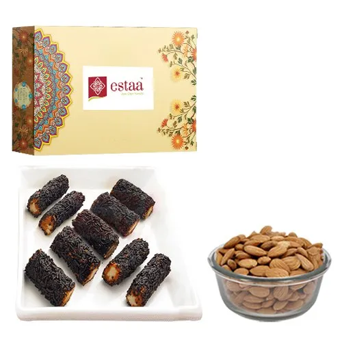 Amazing Kaju Chocolate Roll from Estaa Sweets with Crunchy Almonds