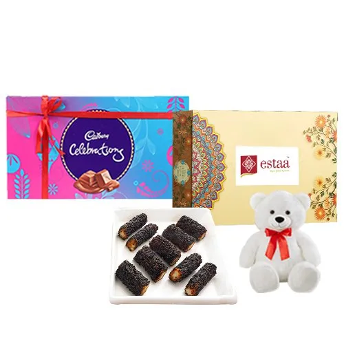 Divine Kaju Chocolate Roll from Estaa Sweets with Teddy  N  Cadbury Celebration