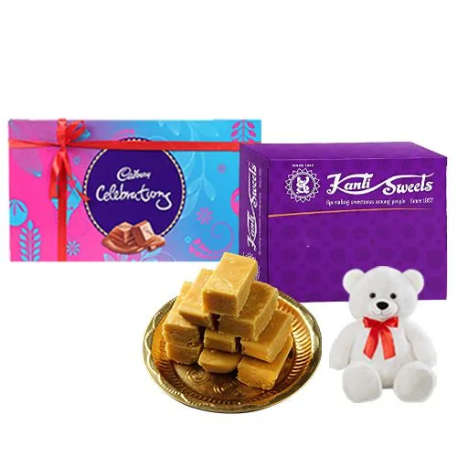 Classic Kaju Mysore Pak from Kanti Sweets with Teddy N Cadbury Celebration