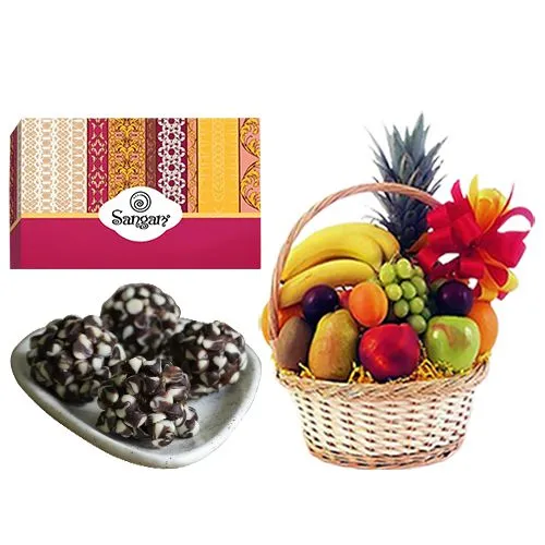 Pleasant Kaju Chocotwin from Sangam Sweets with Fresh Fruit Basket