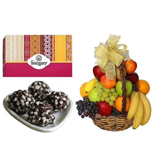 Precious Kaju Chocotwin from Sangam Sweets with Fresh Fruit Basket