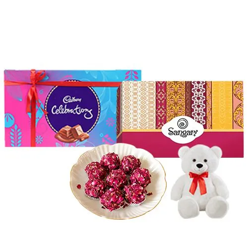 Enjoyable Kaju Rose Laddu from Sangam Sweets with Teddy  N  Cadbury Celebration