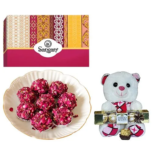 Exceptional Kaju Rose Laddu from Sangam Sweets with Teddy N Ferrero Rocher
