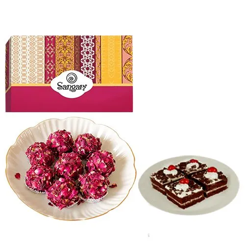 Finest Kaju Rose Laddu from Sangam Sweets with Chocolate Pastry