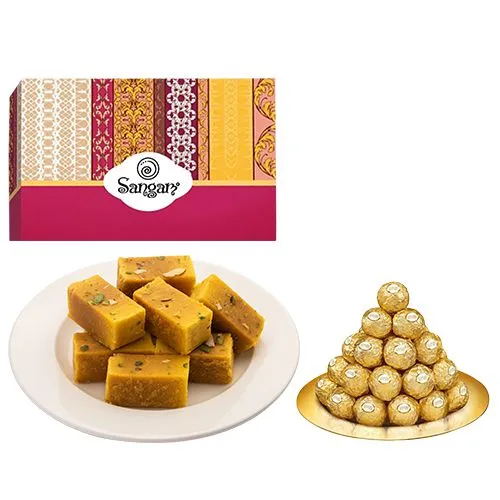Precious Mysore Pak from Sangam Sweets with Ferrero Rocher