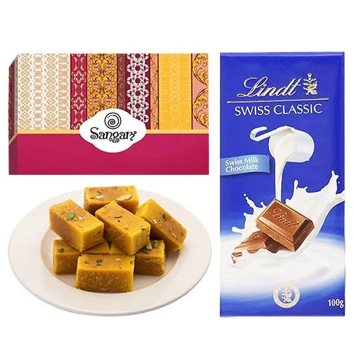 Rich Mysore Pak from Sangam Sweets with Lindt Excellence Chocolate Bar