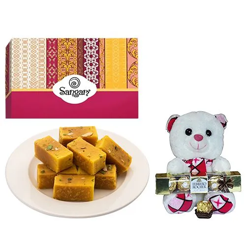 Wholesome Mysore Pak from Sangam Sweets with Teddy N Ferrero Rocher