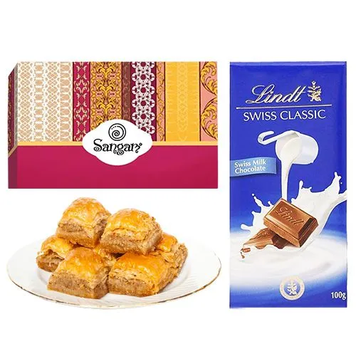 Extraordinary Desi Baklava from Sangam Sweets with Lindt Excellence Chocolate Bar