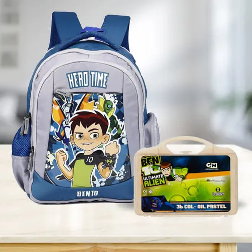 Alluring Ben 10 School Bag n Colouring Set