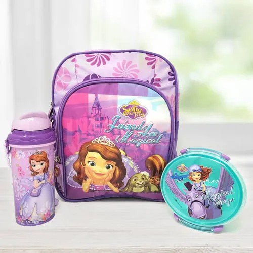 Stunning Princes Sofia Backpack with Lunch Box and Sipper Bottle