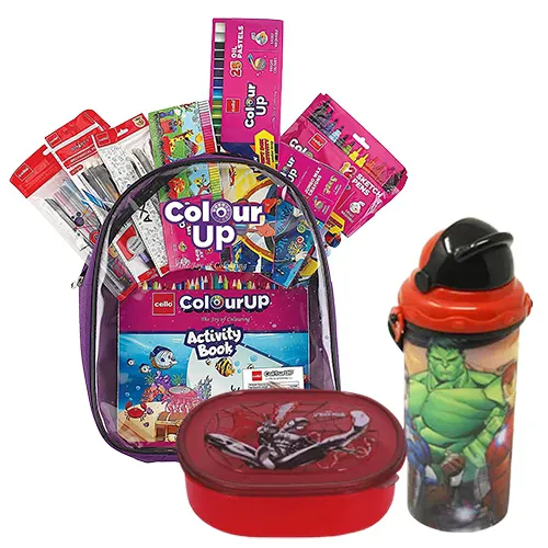 Attractive Combo of Assorted Coloring Kit with Water Bottle N Lunch Box