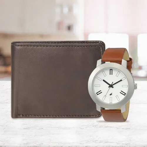 Charismatic Fastrack Watch with a Leather Wallet for Men