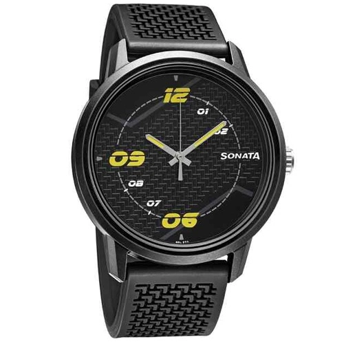 Splendid Sonata Volt Black Dial PU Strap Watch for Gents