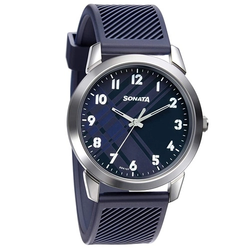 Exclusive Sonata Smart Plaid Analog Blue Dial Mens Watch